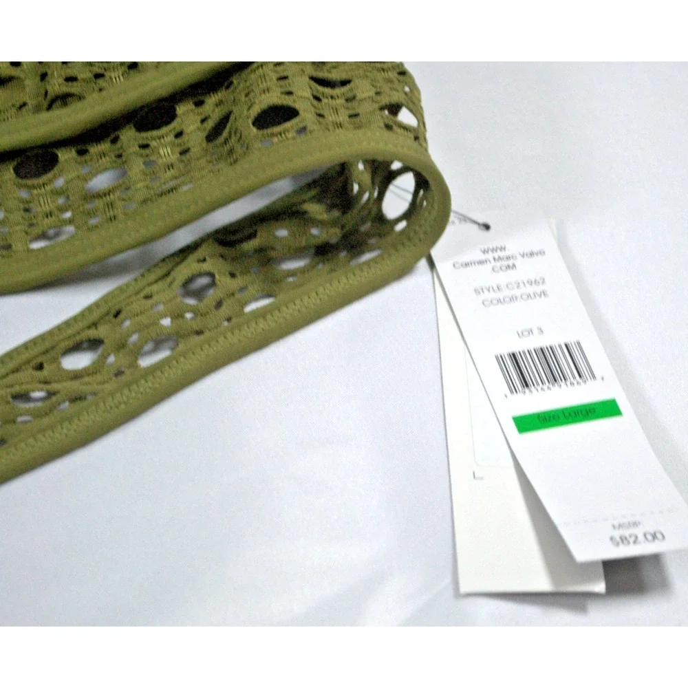 Carmen Marc Valvo Laser Cut Halter Bikini Top Olive Green Size Large NWT